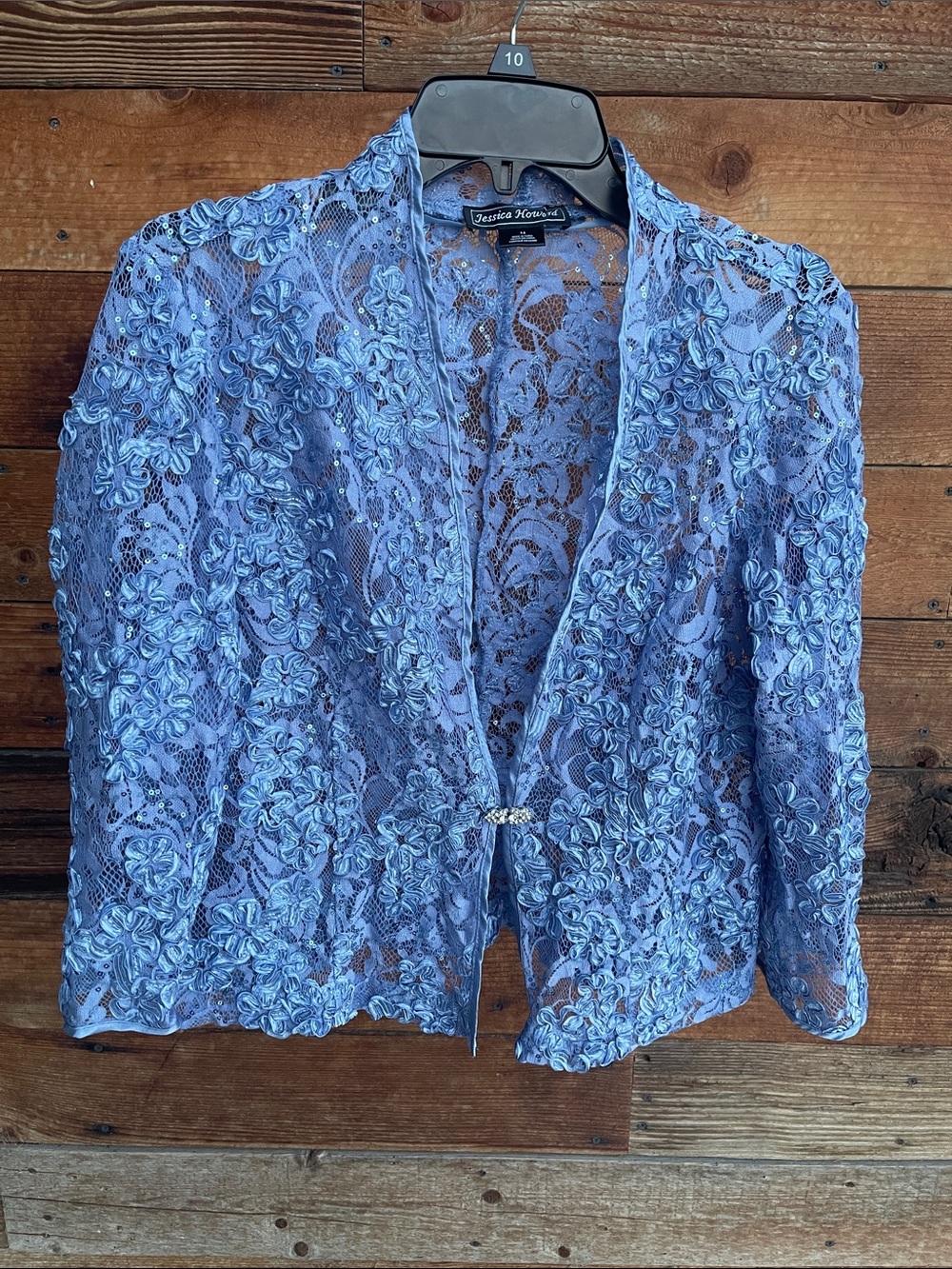 Jessica Howard Lavender Blue Floral Lace Open-Front Blazer